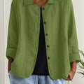 Damen Strickjacke leichte Baumwoll-Leinen Hemd-Cardigan mit Knöpfen