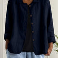 Damen Strickjacke leichte Baumwoll-Leinen Hemd-Cardigan mit Knöpfen