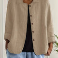 Damen Strickjacke leichte Baumwoll-Leinen Hemd-Cardigan mit Knöpfen