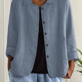 Damen Strickjacke leichte Baumwoll-Leinen Hemd-Cardigan mit Knöpfen