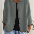 Damen Strickjacke leichte Baumwoll-Leinen Hemd-Cardigan mit Knöpfen