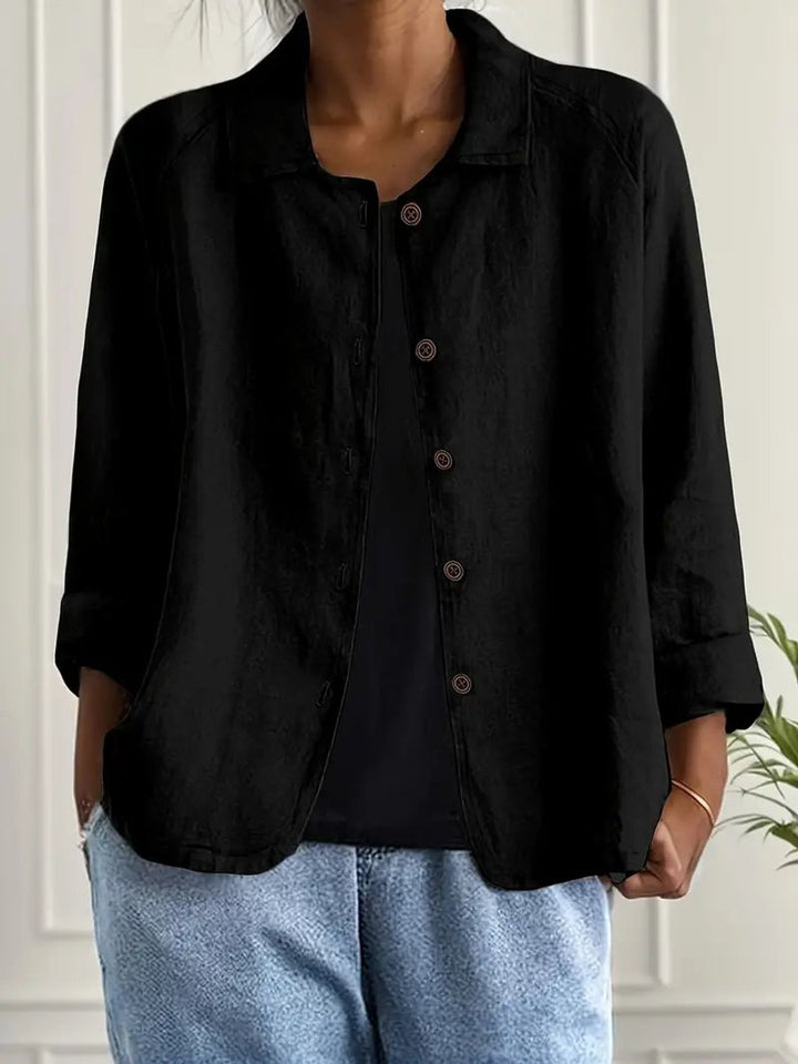 Damen Strickjacke leichte Baumwoll-Leinen Hemd-Cardigan mit Knöpfen
