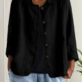 Damen Strickjacke leichte Baumwoll-Leinen Hemd-Cardigan mit Knöpfen