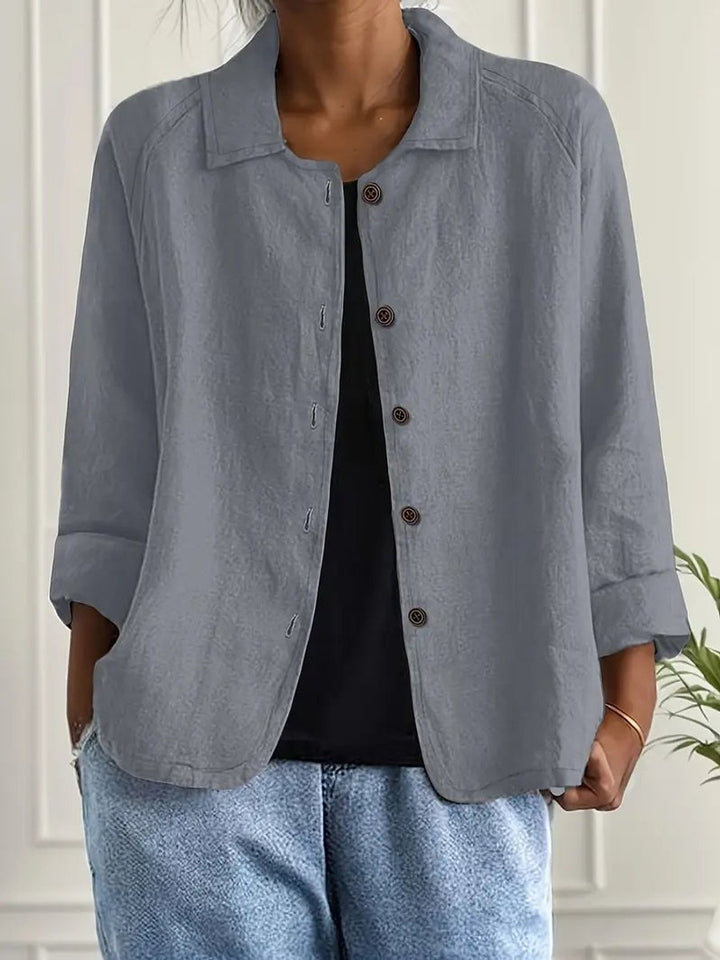 Damen Strickjacke leichte Baumwoll-Leinen Hemd-Cardigan mit Knöpfen