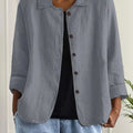 Damen Strickjacke leichte Baumwoll-Leinen Hemd-Cardigan mit Knöpfen