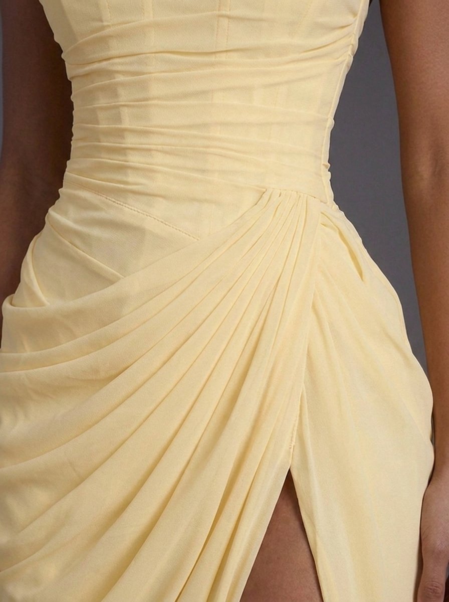 Damen Trägerlos Korsett Gerafft Maxi Hochzeitsgast Kleid