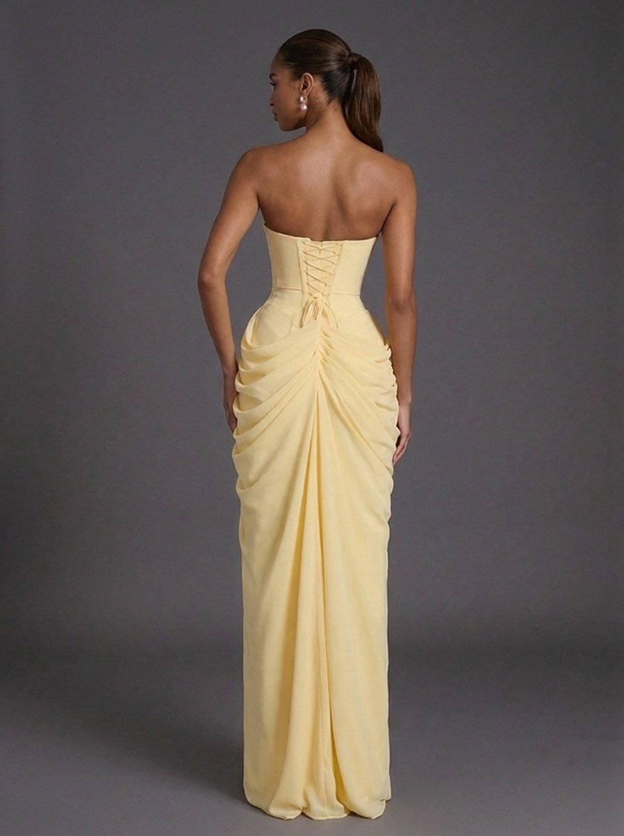 Damen Trägerlos Korsett Gerafft Maxi Hochzeitsgast Kleid