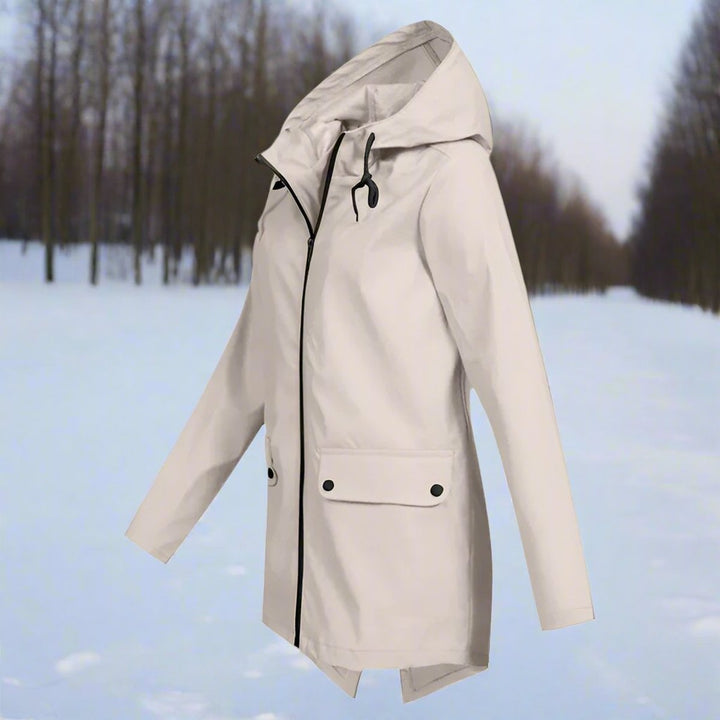 Damen Wasserdichte Kapuzen-Regenjacke mit Reißverschluss Taschen