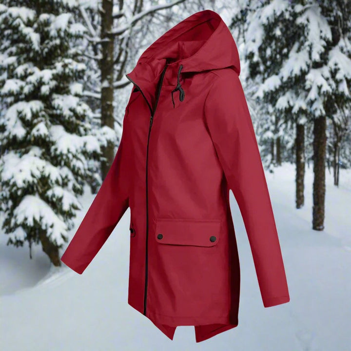 Damen Wasserdichte Kapuzen-Regenjacke mit Reißverschluss Taschen