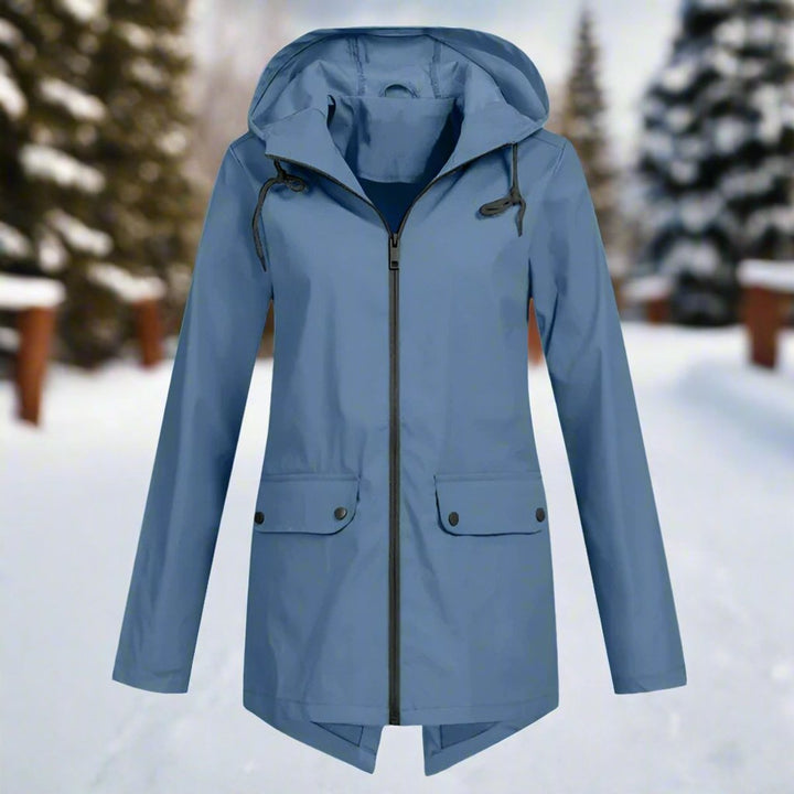Damen Wasserdichte Kapuzen-Regenjacke mit Reißverschluss Taschen