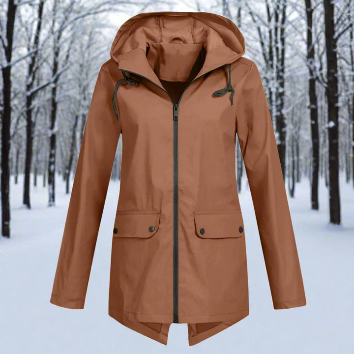 Damen Wasserdichte Kapuzen-Regenjacke mit Reißverschluss Taschen