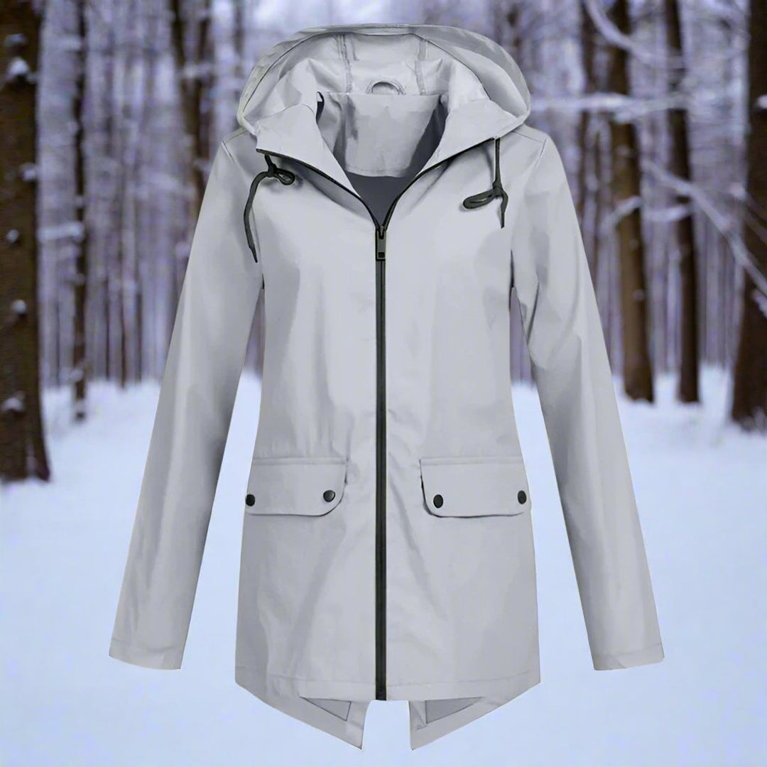 Damen Wasserdichte Kapuzen-Regenjacke mit Reißverschluss Taschen