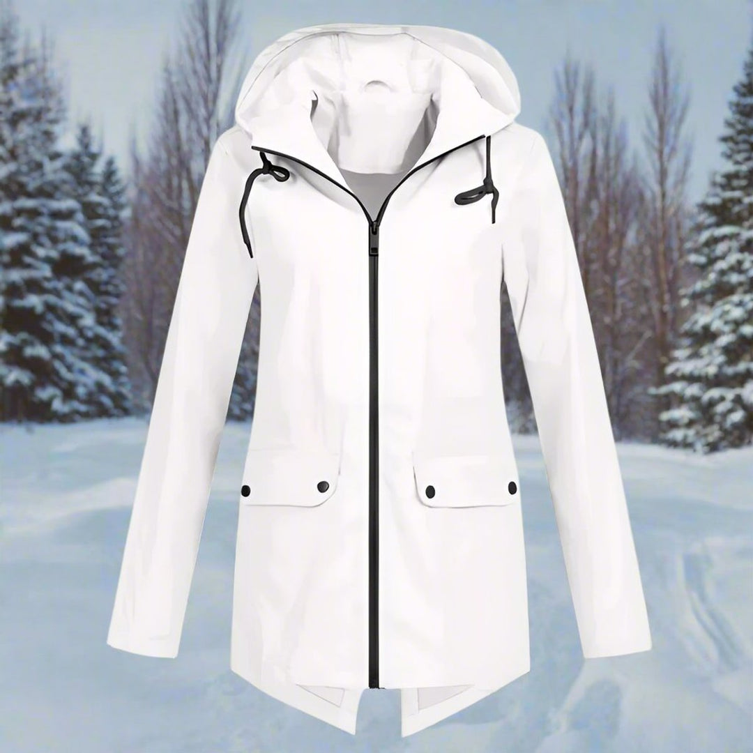 Damen Wasserdichte Kapuzen-Regenjacke mit Reißverschluss Taschen