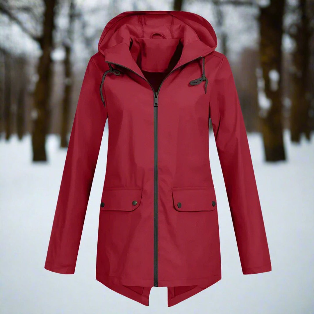Damen Wasserdichte Kapuzen-Regenjacke mit Reißverschluss Taschen