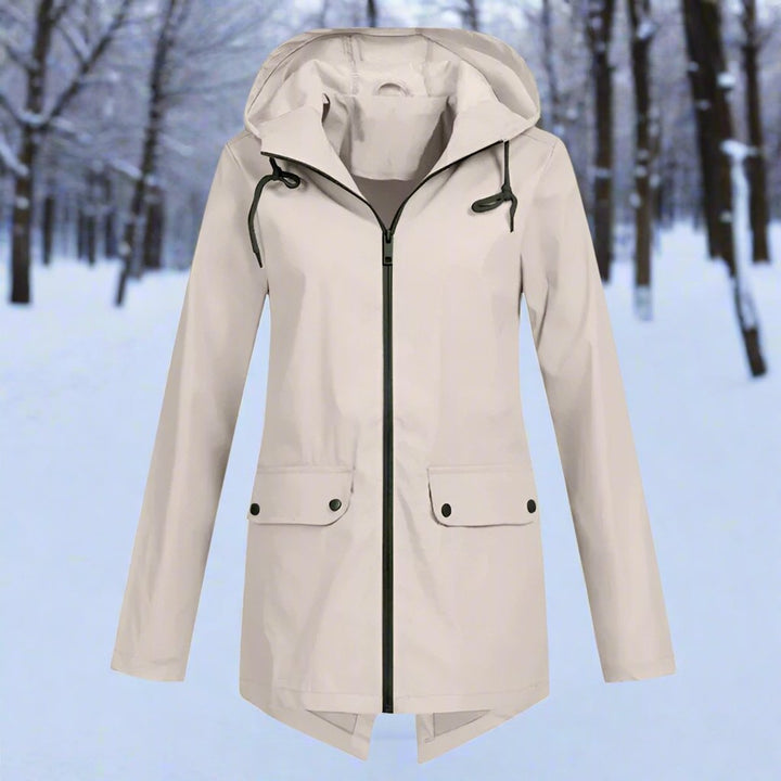 Damen Wasserdichte Kapuzen-Regenjacke mit Reißverschluss Taschen