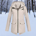 Damen Wasserdichte Kapuzen-Regenjacke mit Reißverschluss Taschen
