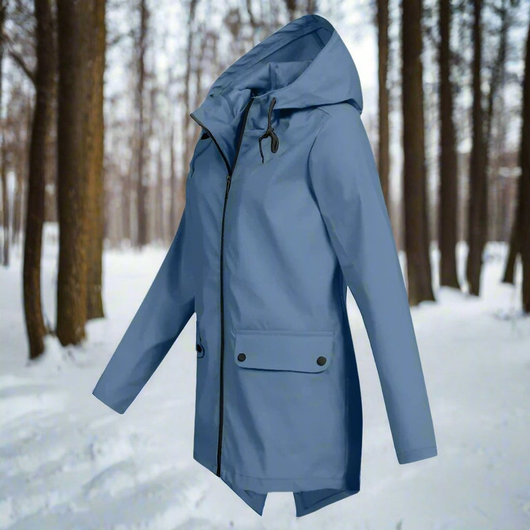 Damen Wasserdichte Kapuzen-Regenjacke mit Reißverschluss Taschen
