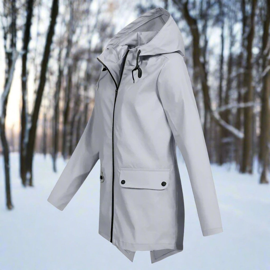 Damen Wasserdichte Kapuzen-Regenjacke mit Reißverschluss Taschen