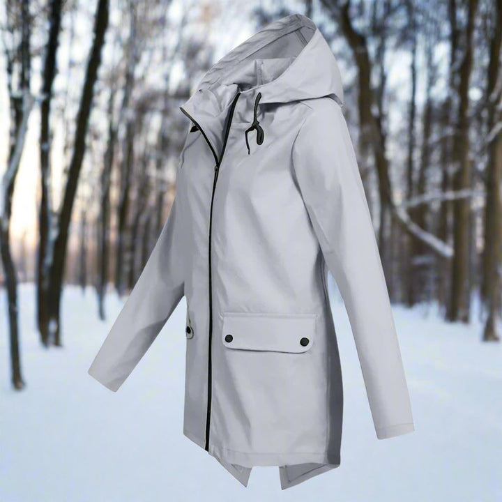 Damen Wasserdichte Kapuzen-Regenjacke mit Reißverschluss Taschen