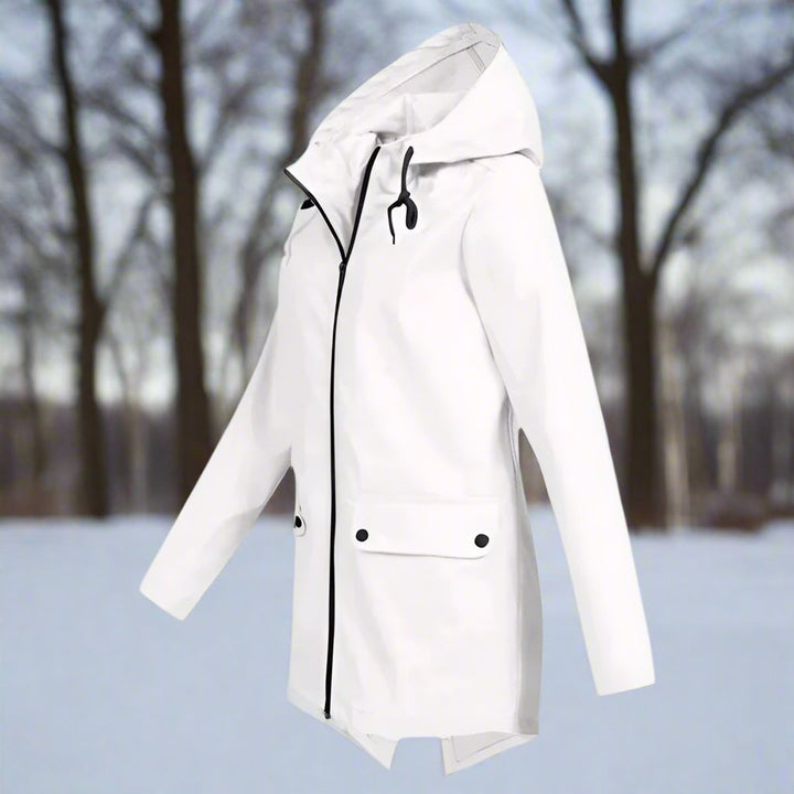 Damen Wasserdichte Kapuzen-Regenjacke mit Reißverschluss Taschen