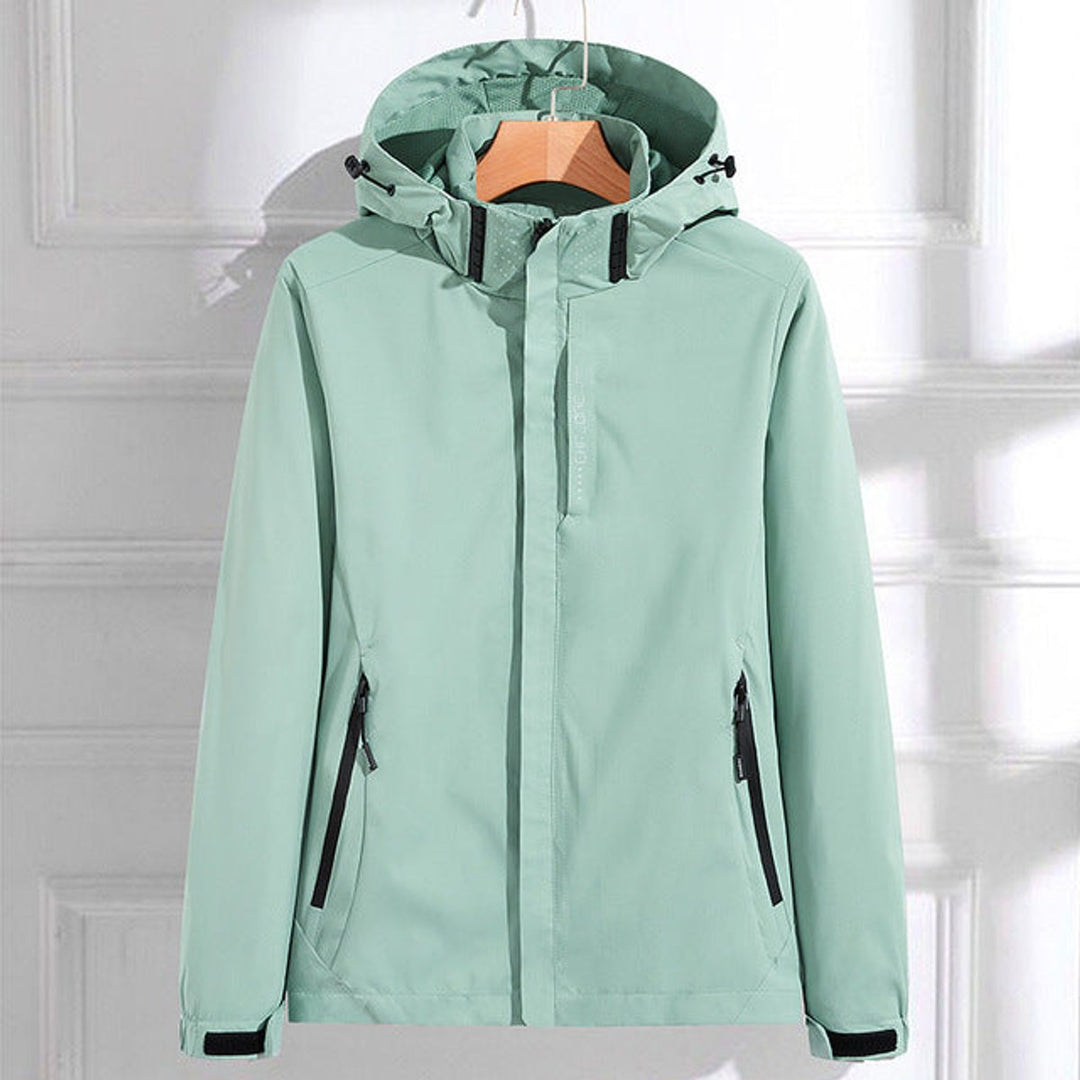 Damen Wasserdichte Regenjacke mit Abnehmbarer Kapuze Verstellbarer Passform