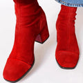 Damen Wildleder Blockabsatz Stiefeletten Quadratische Zehenpartie
