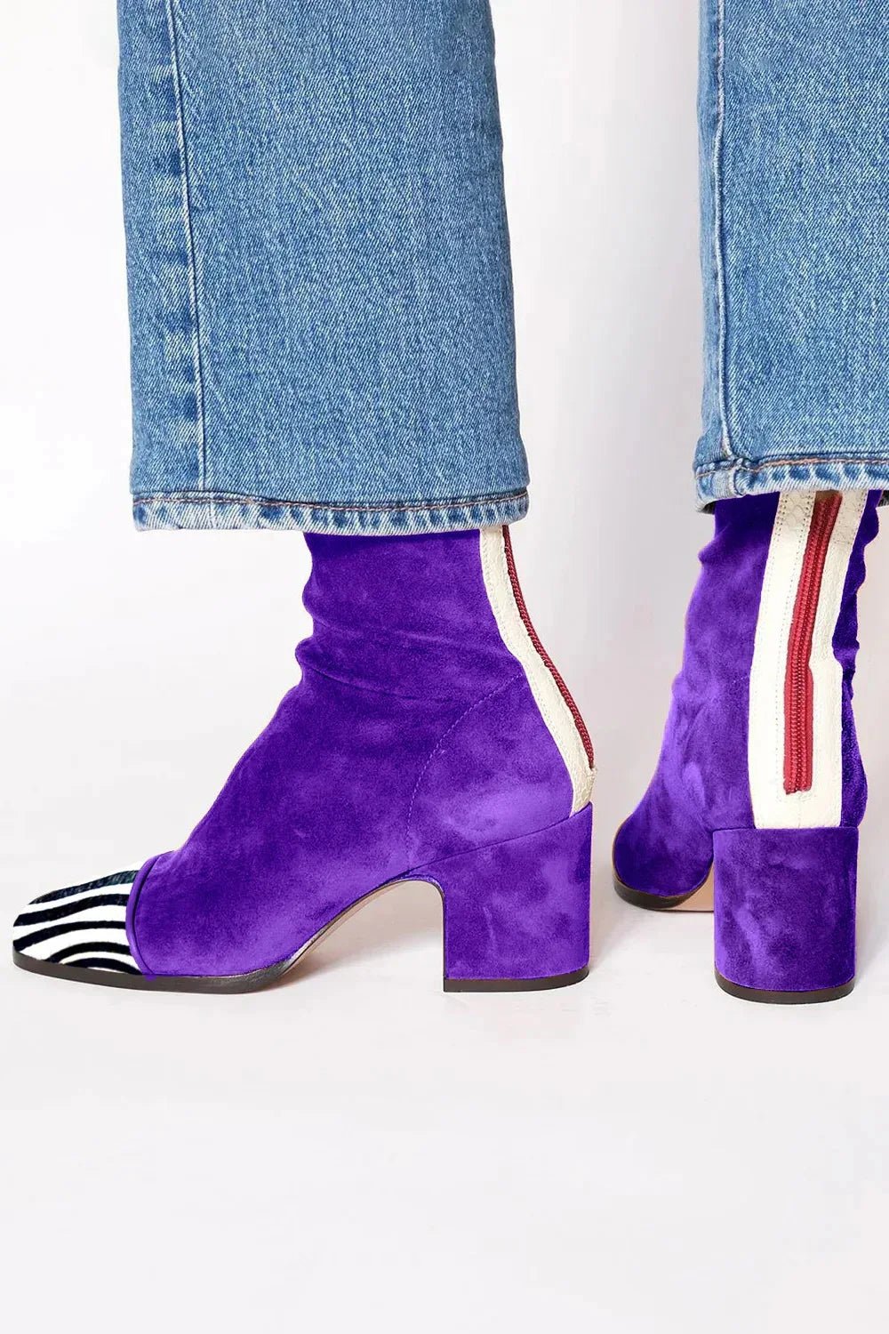 Damen Wildleder Blockabsatz Stiefeletten Quadratische Zehenpartie