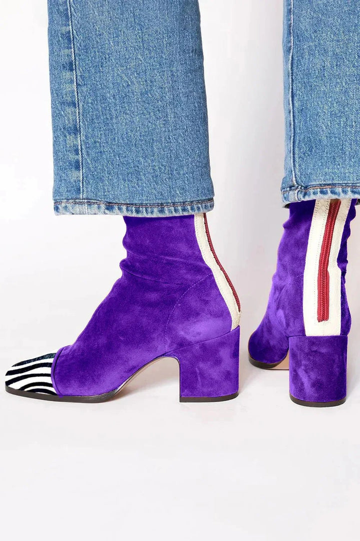 Damen Wildleder Blockabsatz Stiefeletten Quadratische Zehenpartie