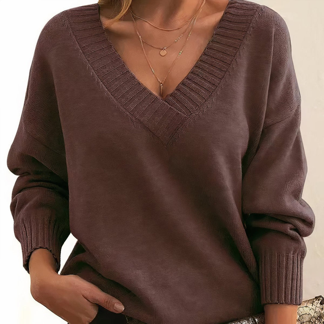 Dames Cashmere Blend V-hals Gebreide Sweater Lange Mouw