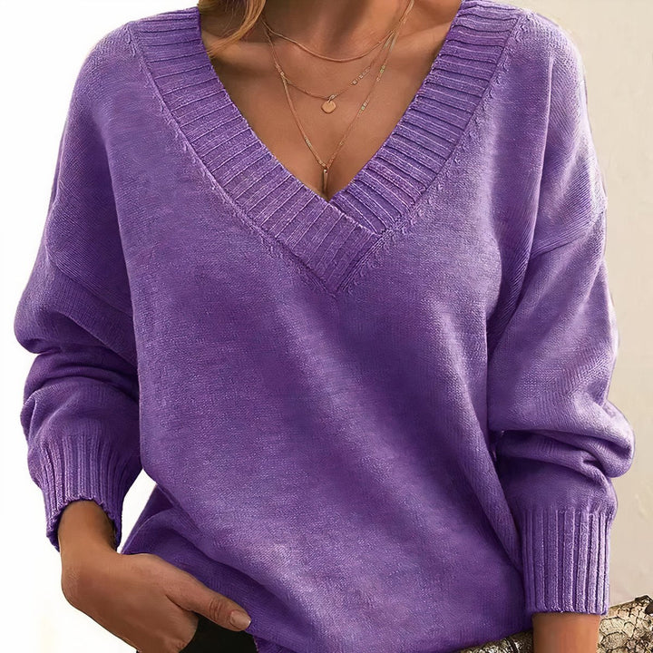 Dames Cashmere Blend V-hals Gebreide Sweater Lange Mouw