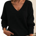 Dames Cashmere Blend V-hals Gebreide Sweater Lange Mouw