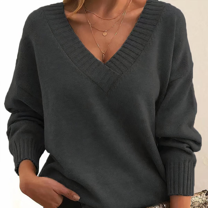 Dames Cashmere Blend V-hals Gebreide Sweater Lange Mouw