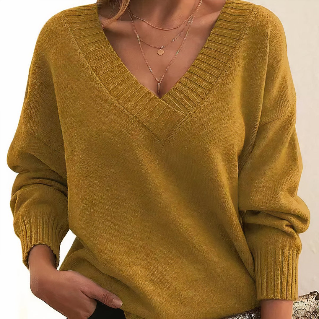 Dames Cashmere Blend V-hals Gebreide Sweater Lange Mouw
