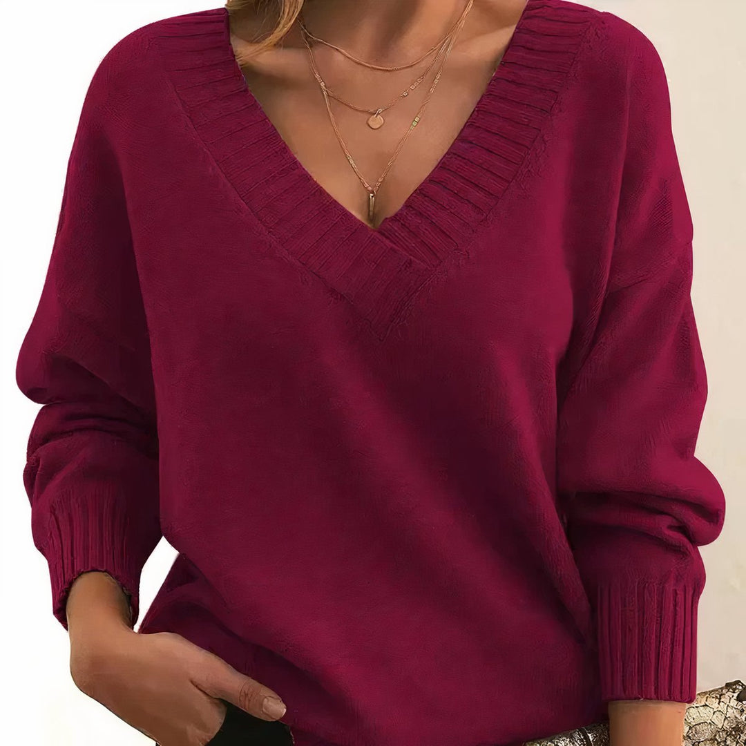 Dames Cashmere Blend V-hals Gebreide Sweater Lange Mouw