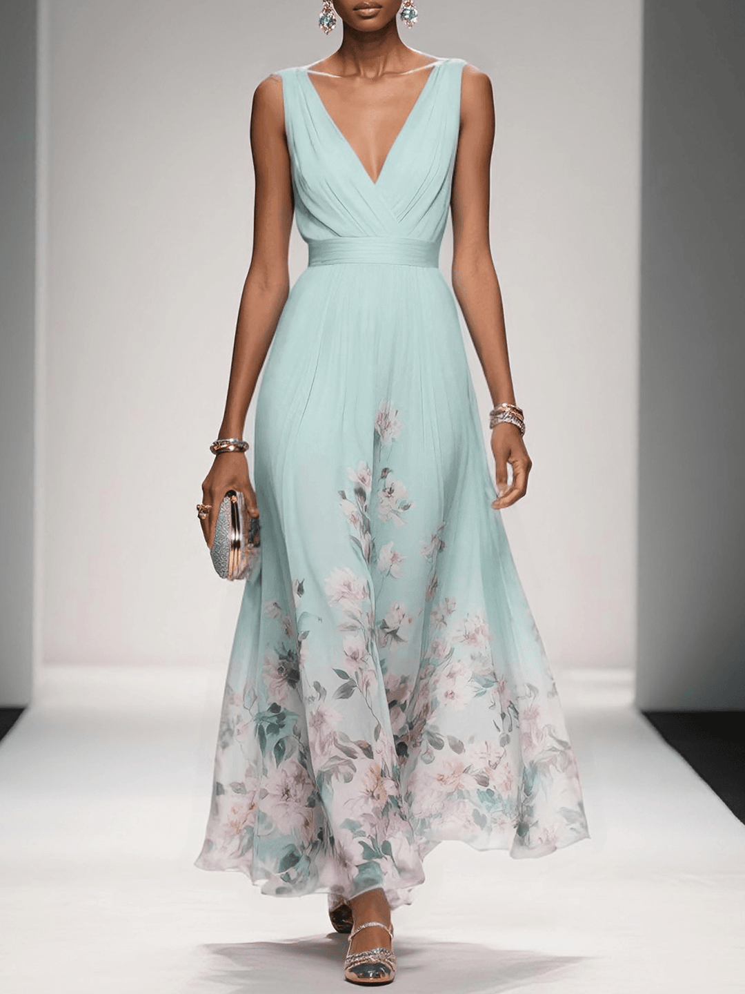 Damen Blumendruck Hochzeitsgastkleid