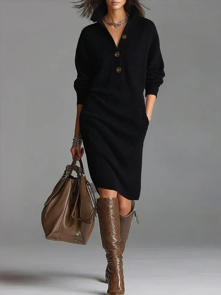 Damen Midikleid mit Knopfleiste und Rippstruktur
