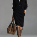 Damen Midikleid mit Knopfleiste und Rippstruktur
