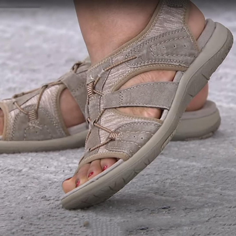 Orthopädische Sandalen – bequem flach Klettverschluss Sommerschuhe Damen Outdoor