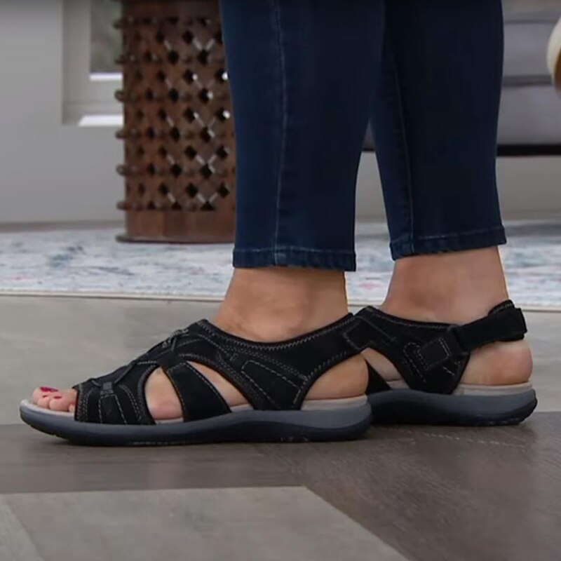 Orthopädische Sandalen – bequem flach Klettverschluss Sommerschuhe Damen Outdoor