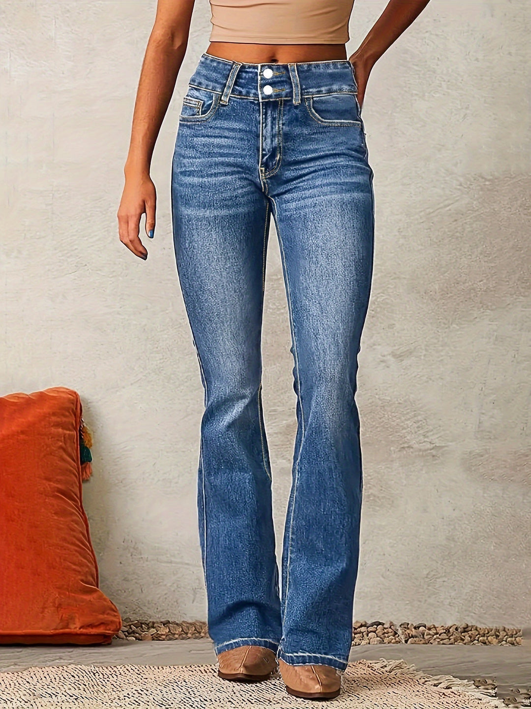 Damen High-Waist Jeans mit weitem Bein