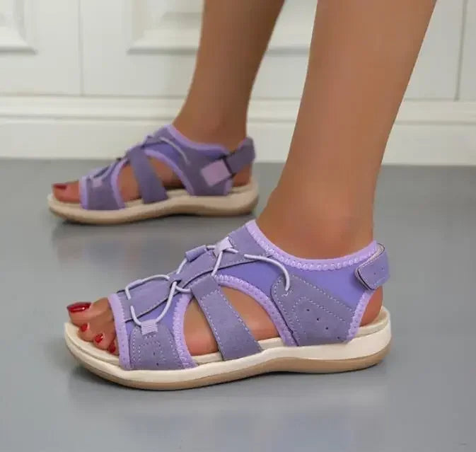 Orthopädische Sandalen – bequem flach Klettverschluss Sommerschuhe Damen Outdoor