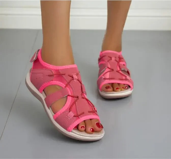 Orthopädische Sandalen – bequem flach Klettverschluss Sommerschuhe Damen Outdoor