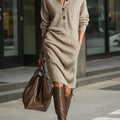 Damen Midikleid mit Knopfleiste und Rippstruktur