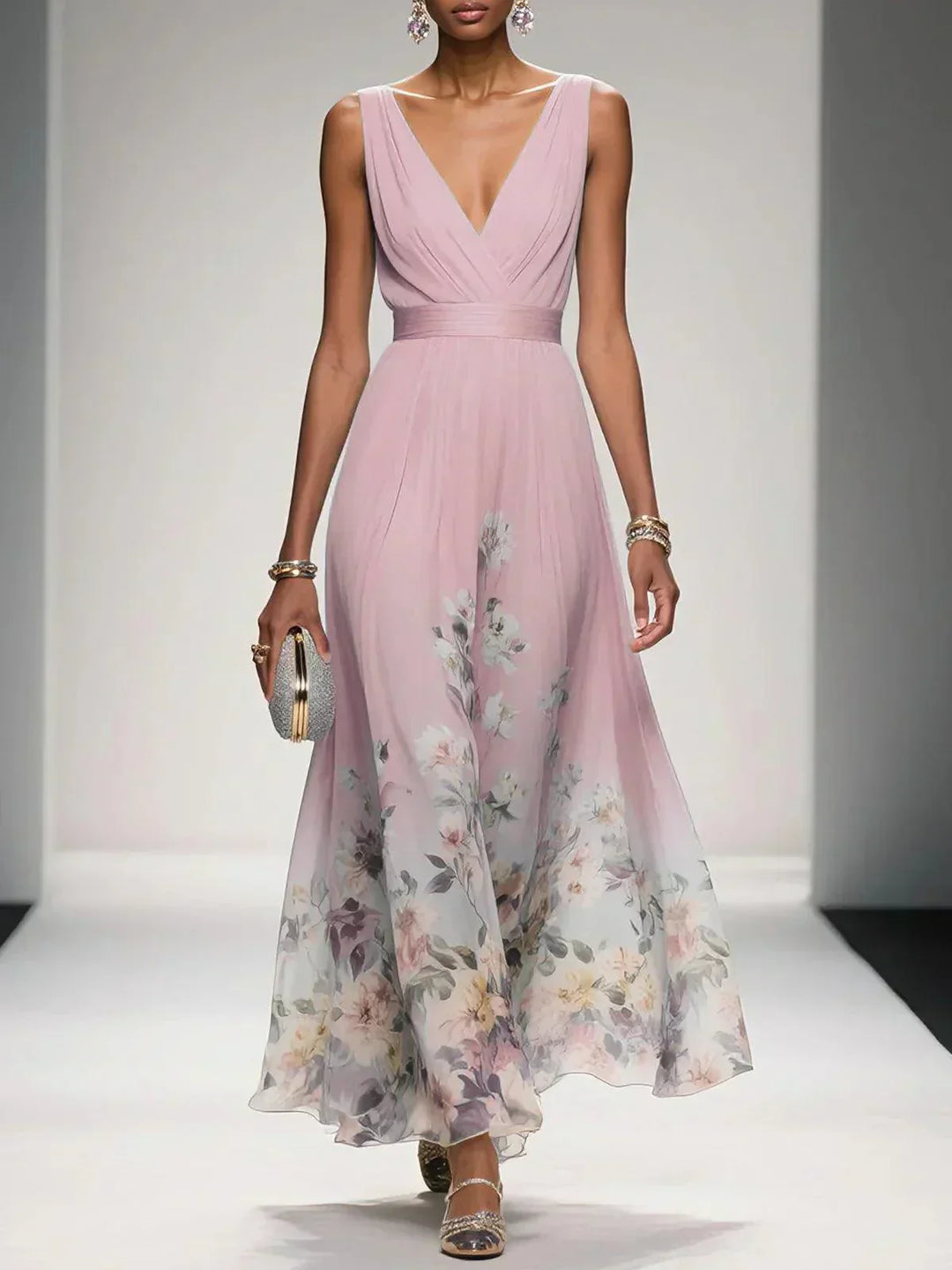 Damen Blumendruck Hochzeitsgastkleid