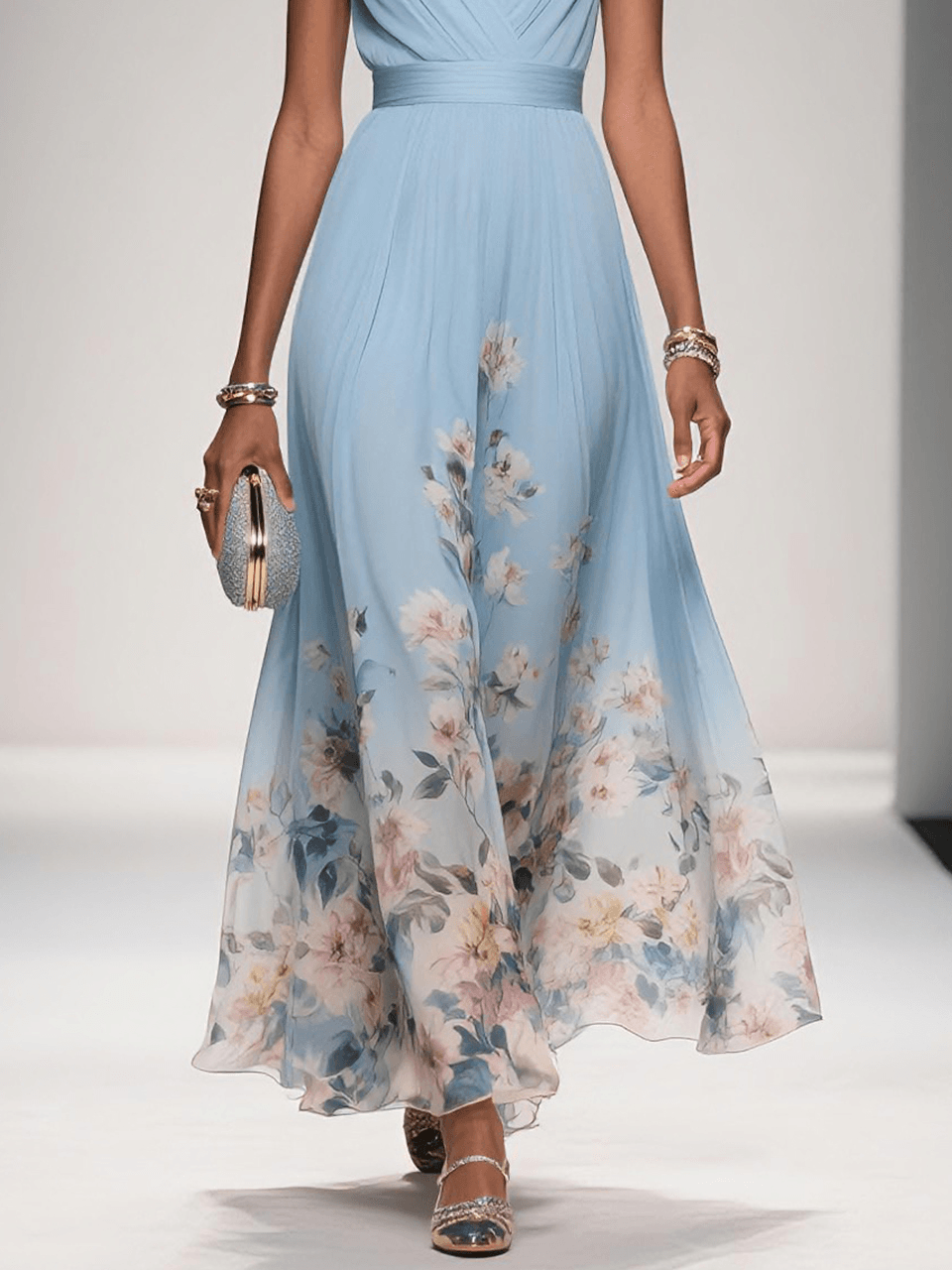 Damen Blumendruck Hochzeitsgastkleid