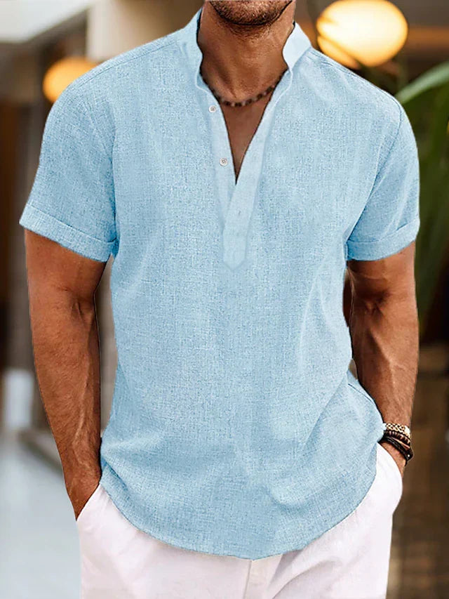 Herren Sommer Henley Kurzarm Shirt