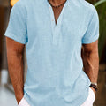 Herren Sommer Henley Kurzarm Shirt