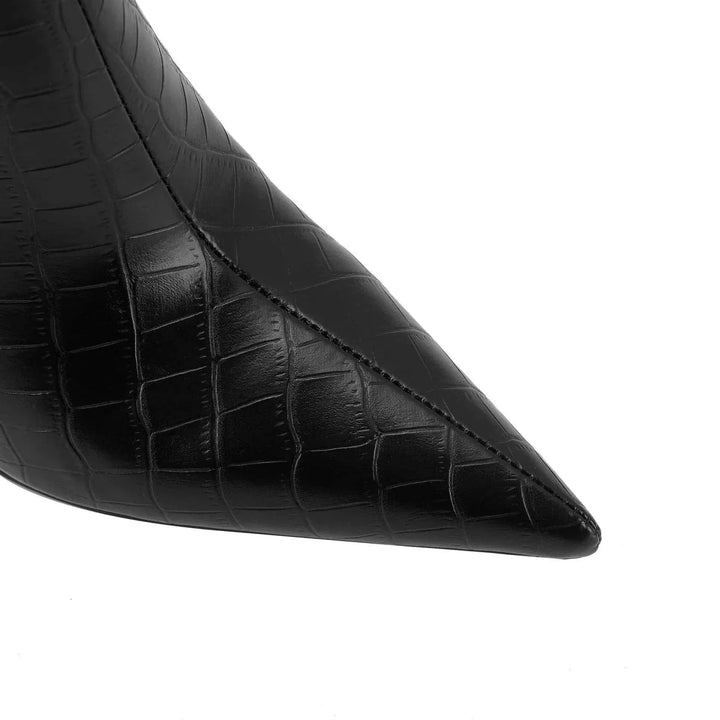 Handgemachte Damen-Stiefel mit Kroko-Prägung und Stiletto-Absatz