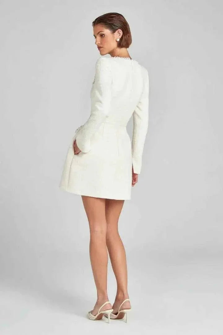 Langarm Minikleid aus Tweed mit Perlendetails
