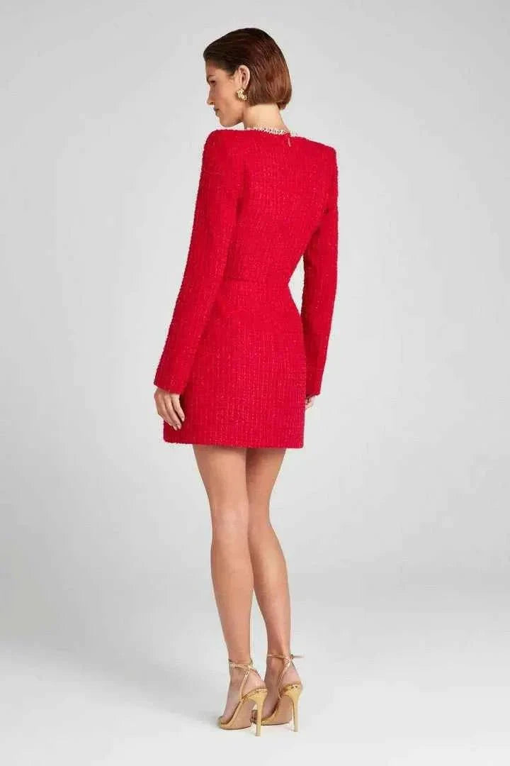 Langarm Minikleid aus Tweed mit Perlendetails